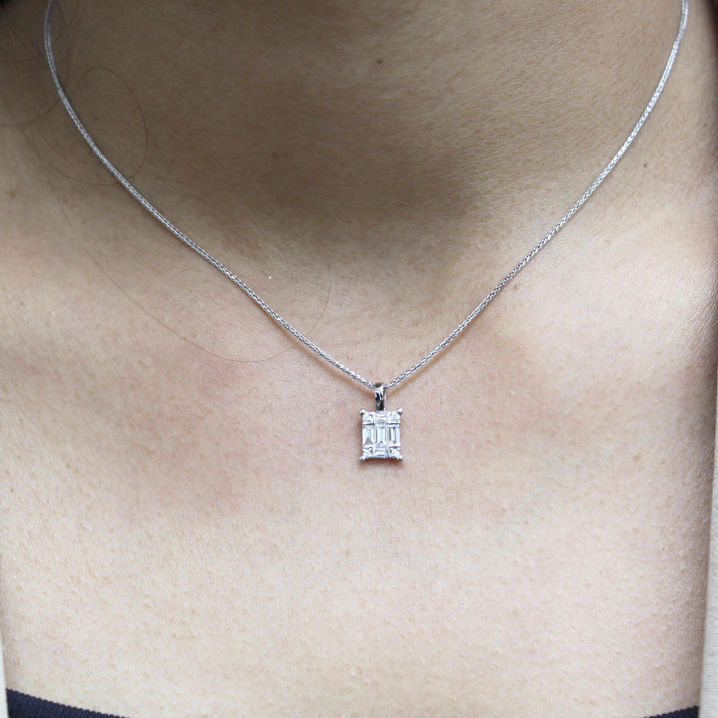 Mixed Cut 18K White Gold Small Diamond Pendant - A Delicate Touch of Glamour For Sale