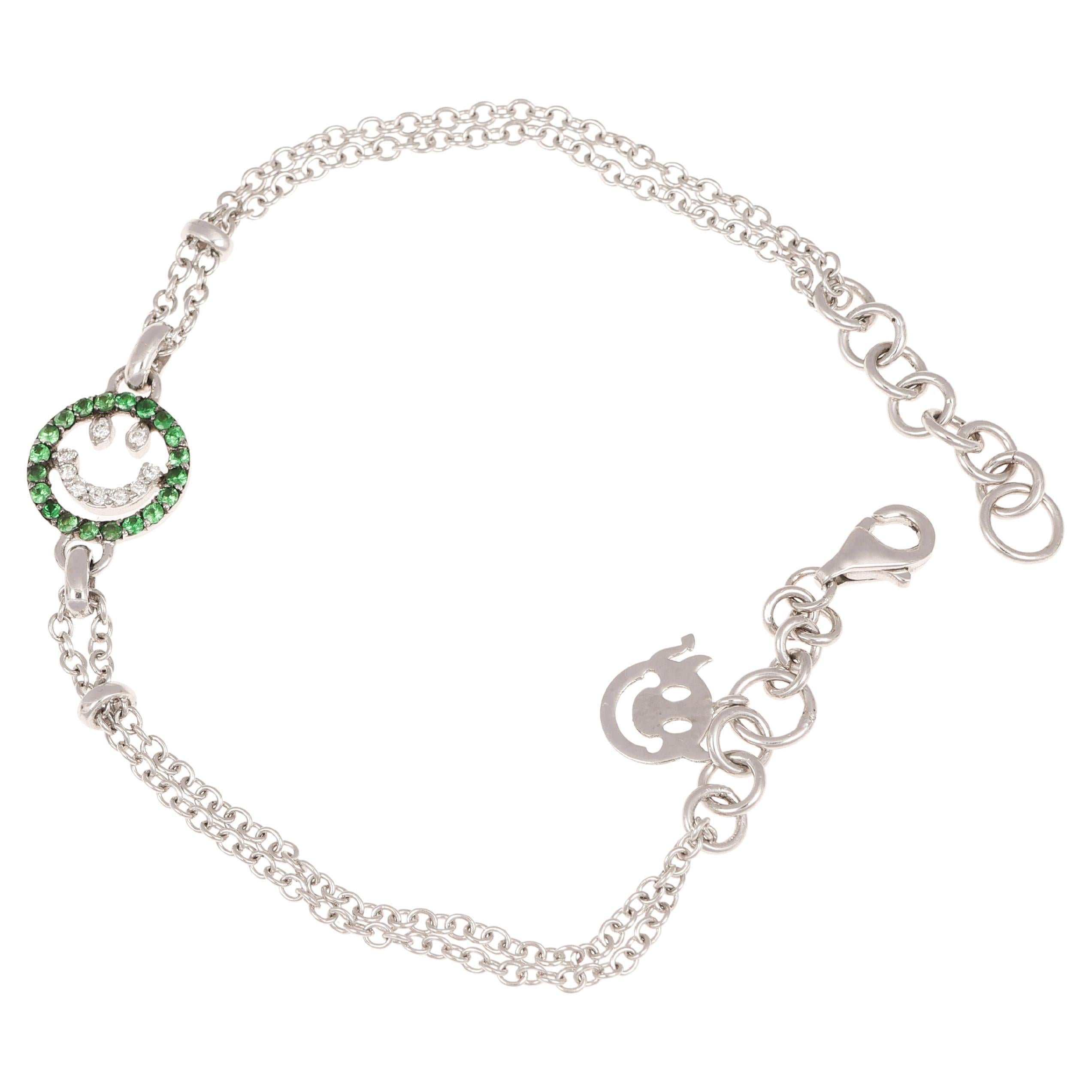 18K White Gold Smile Bracelet with Diamonds and Tsavorites