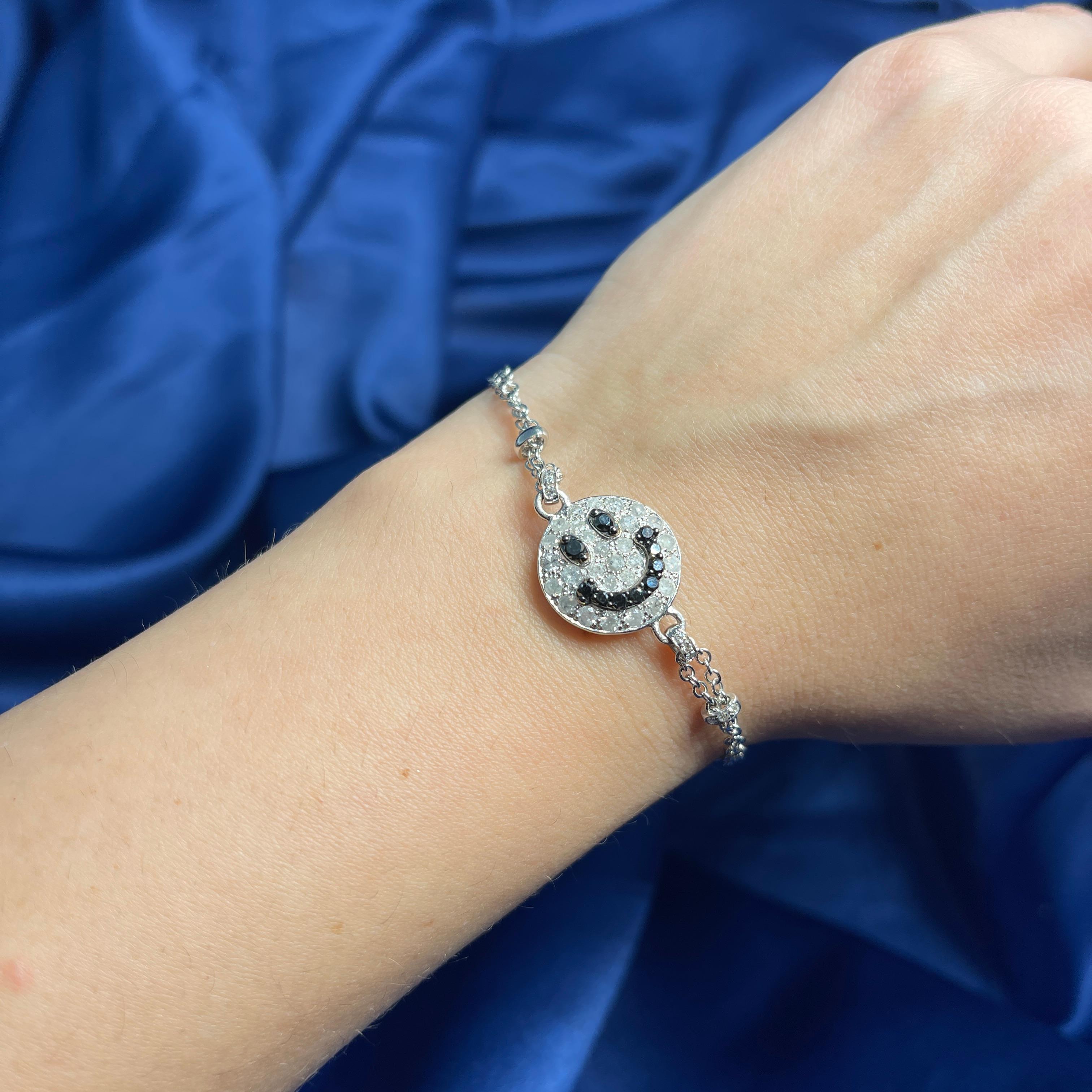 18K White Gold Smile Bracelet with Ice and Black Diamonds For Sale 1