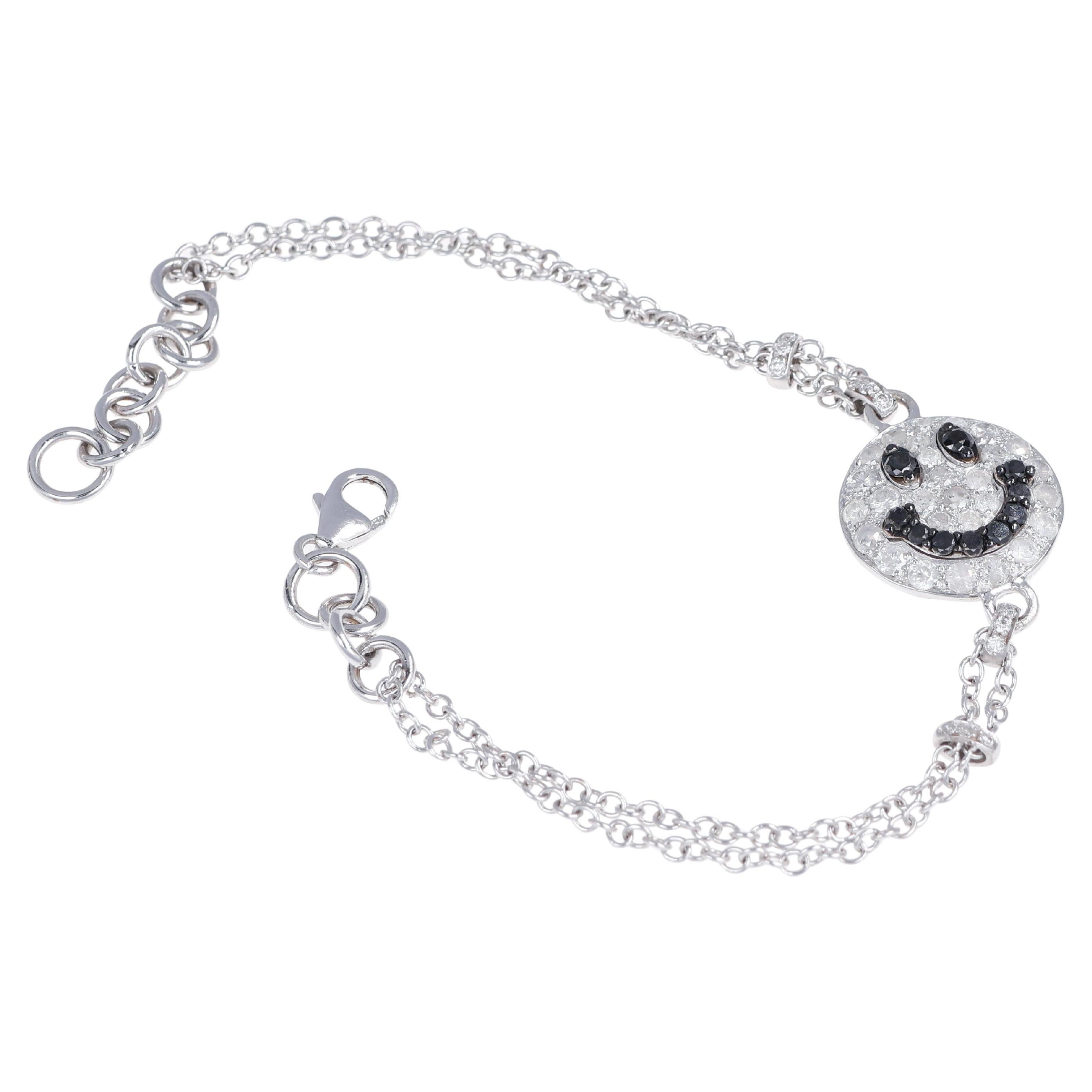18K White Gold Smile Bracelet with Ice and Black Diamonds