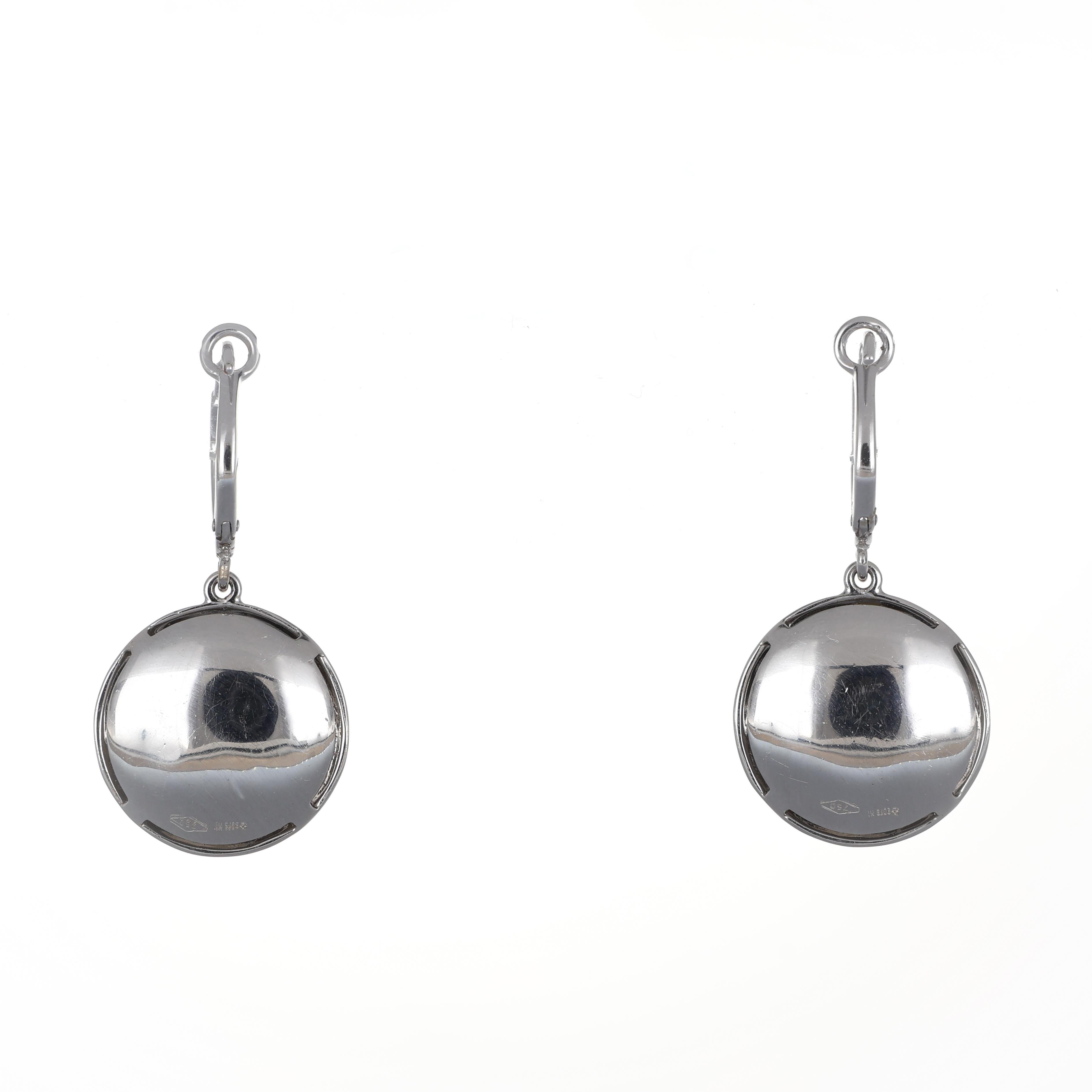Brilliant Cut 18K White Gold Smiley Face Dangle Earrings with Diamonds For Sale