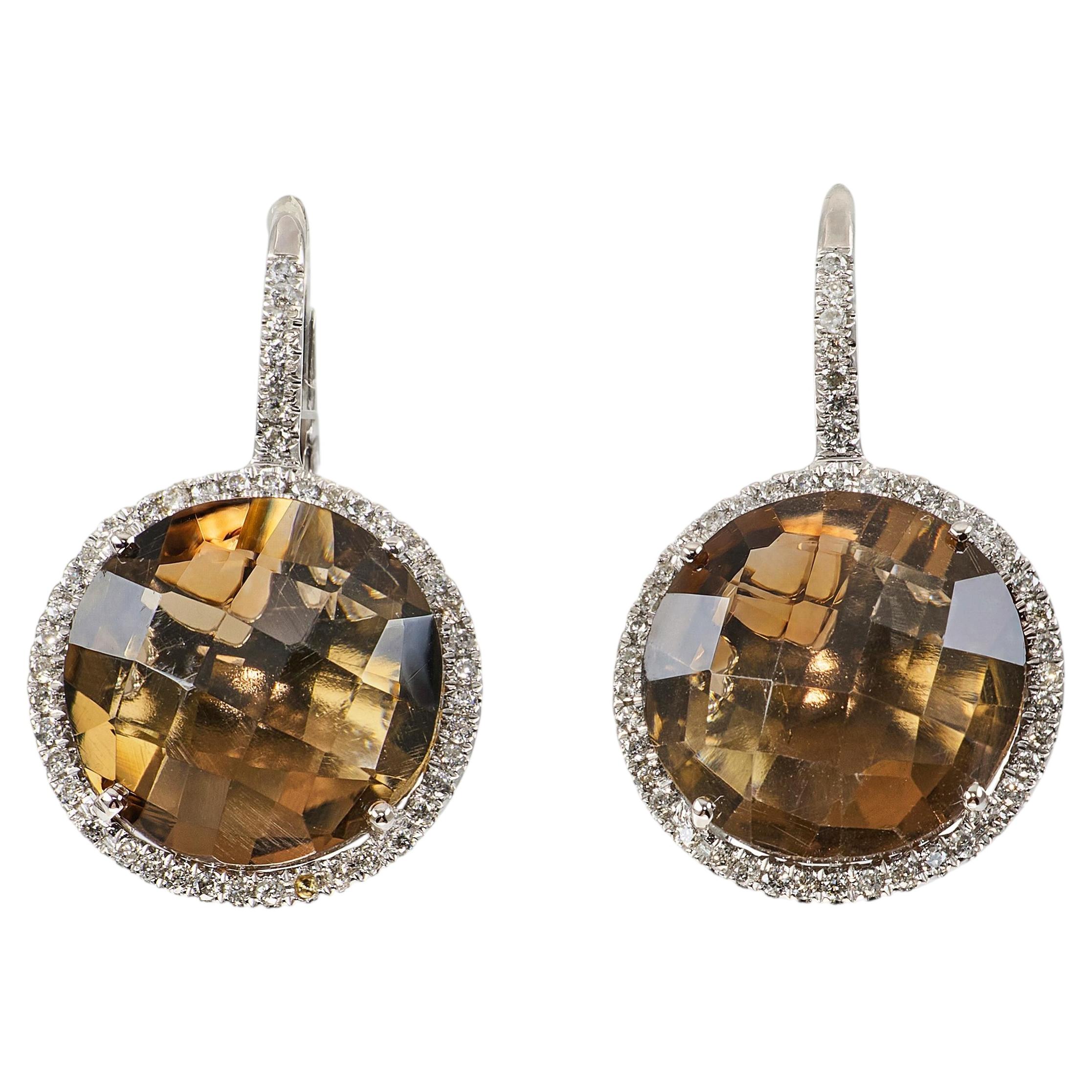 18k White Gold Smoky Quartz and Diamond Earrings