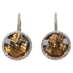 18k White Gold Smoky Quartz and Diamond Earrings