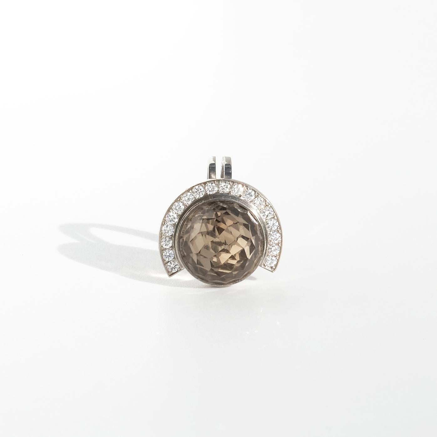 18K White Gold, Smoky Quartz and Diamonds Ring by Swedish Master Rey Urban For Sale 6