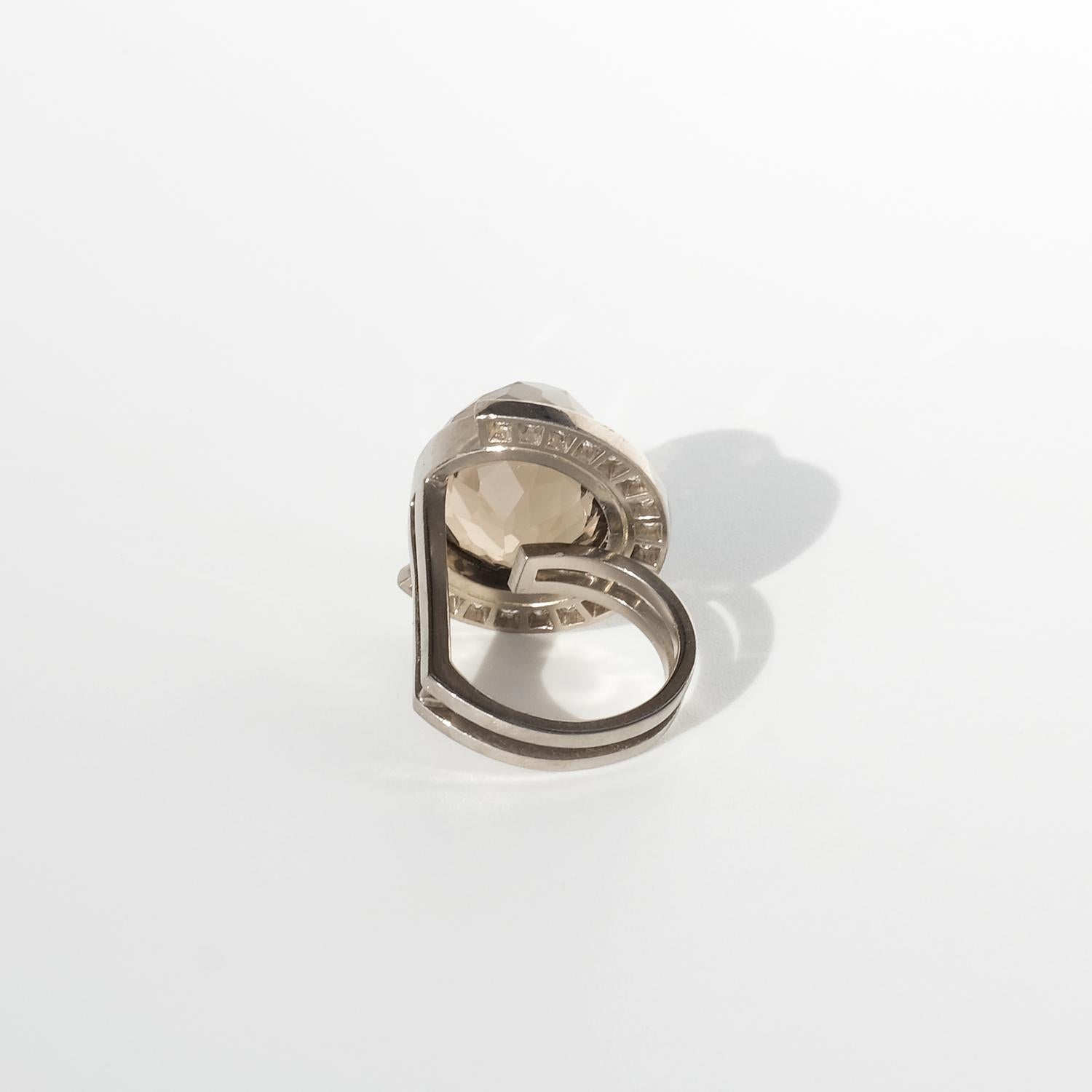18K White Gold, Smoky Quartz and Diamonds Ring by Swedish Master Rey Urban For Sale 8