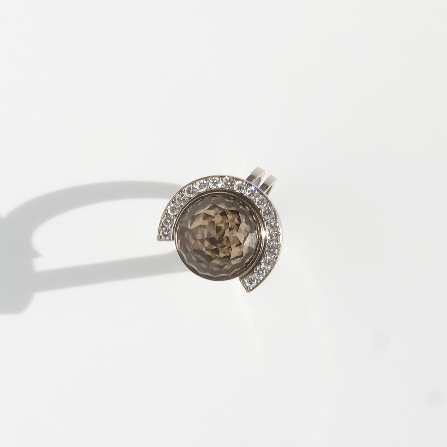 18K White Gold, Smoky Quartz and Diamonds Ring by Swedish Master Rey Urban For Sale 9