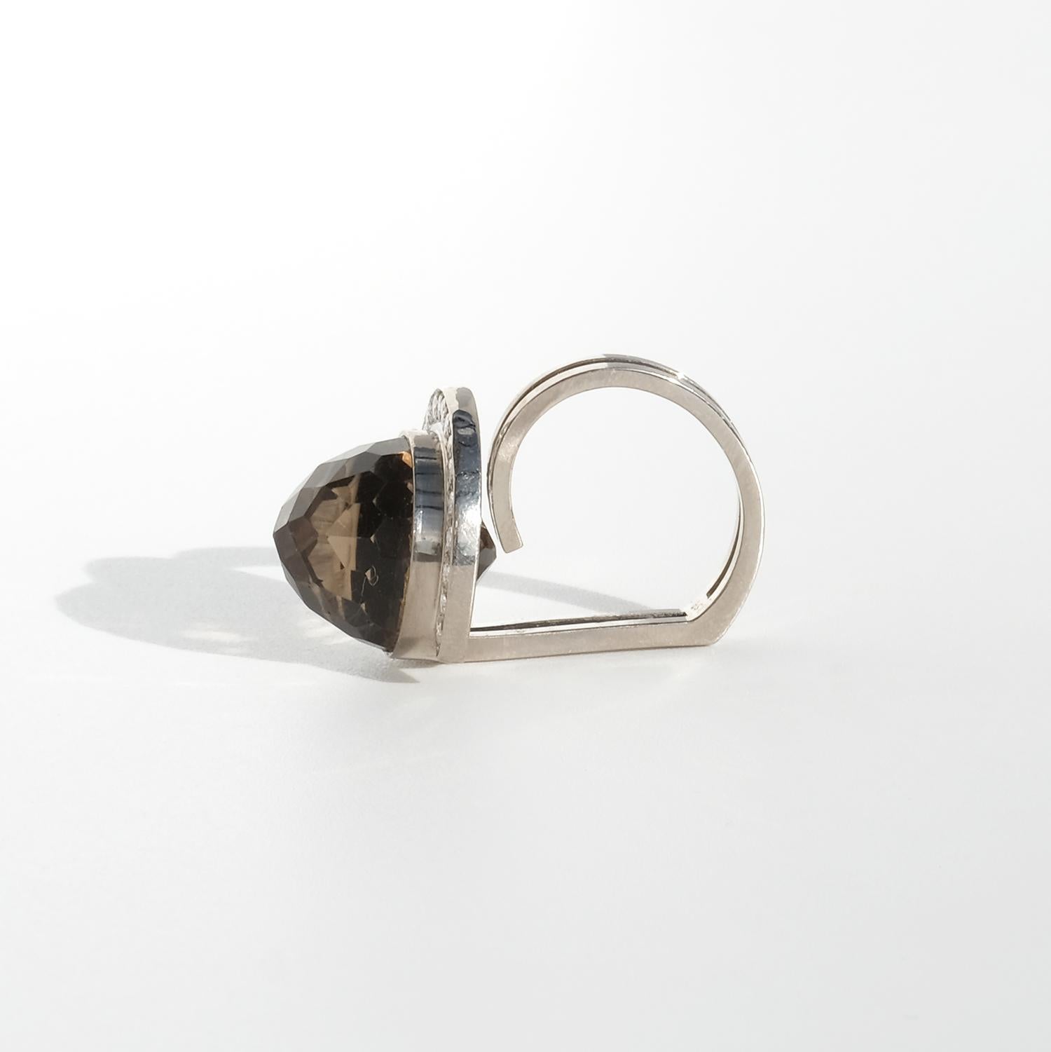 18K White Gold, Smoky Quartz and Diamonds Ring by Swedish Master Rey Urban For Sale 1