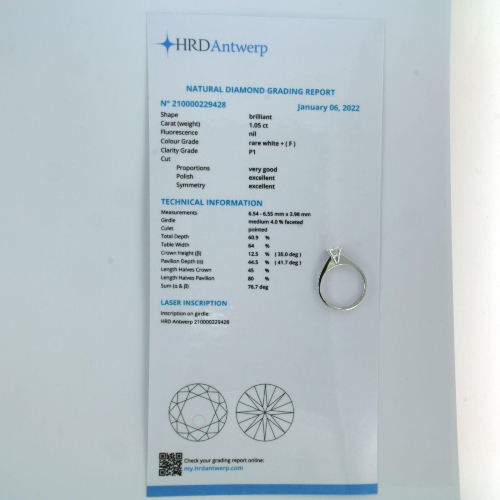 Solitärring aus 18k Weißgold mit HRD-zertifiziertem Diamanten 1,05 ct F P1 - Ringgröße 7,5 US / 17,75 (56) EU

detaillierte Beschreibung:

der Ring ist etwa 6,6 mm breit und 8,4 mm hoch

Ringgröße 7,5 US / 17,75 (56) EU, Ring kann kostenlos um