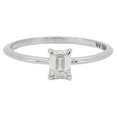 18k White Gold Solitaire Emerald Cut Ring with 0.45ct Natural Diamond, GIA Cert