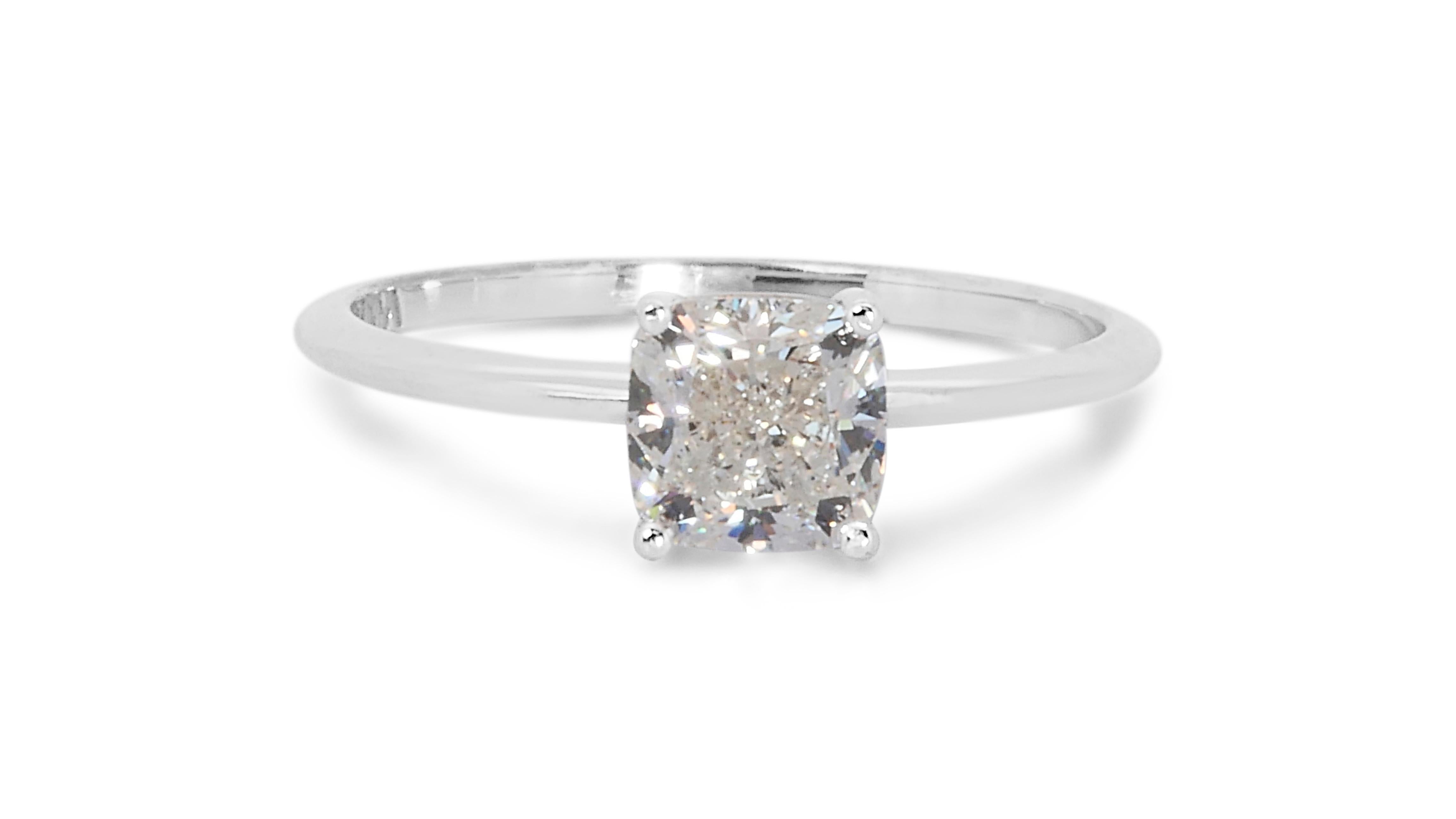 Cushion Cut 18k White Gold Solitaire Engagement Ring w/ 1.21 Carat Natural Diamonds IGI Cert