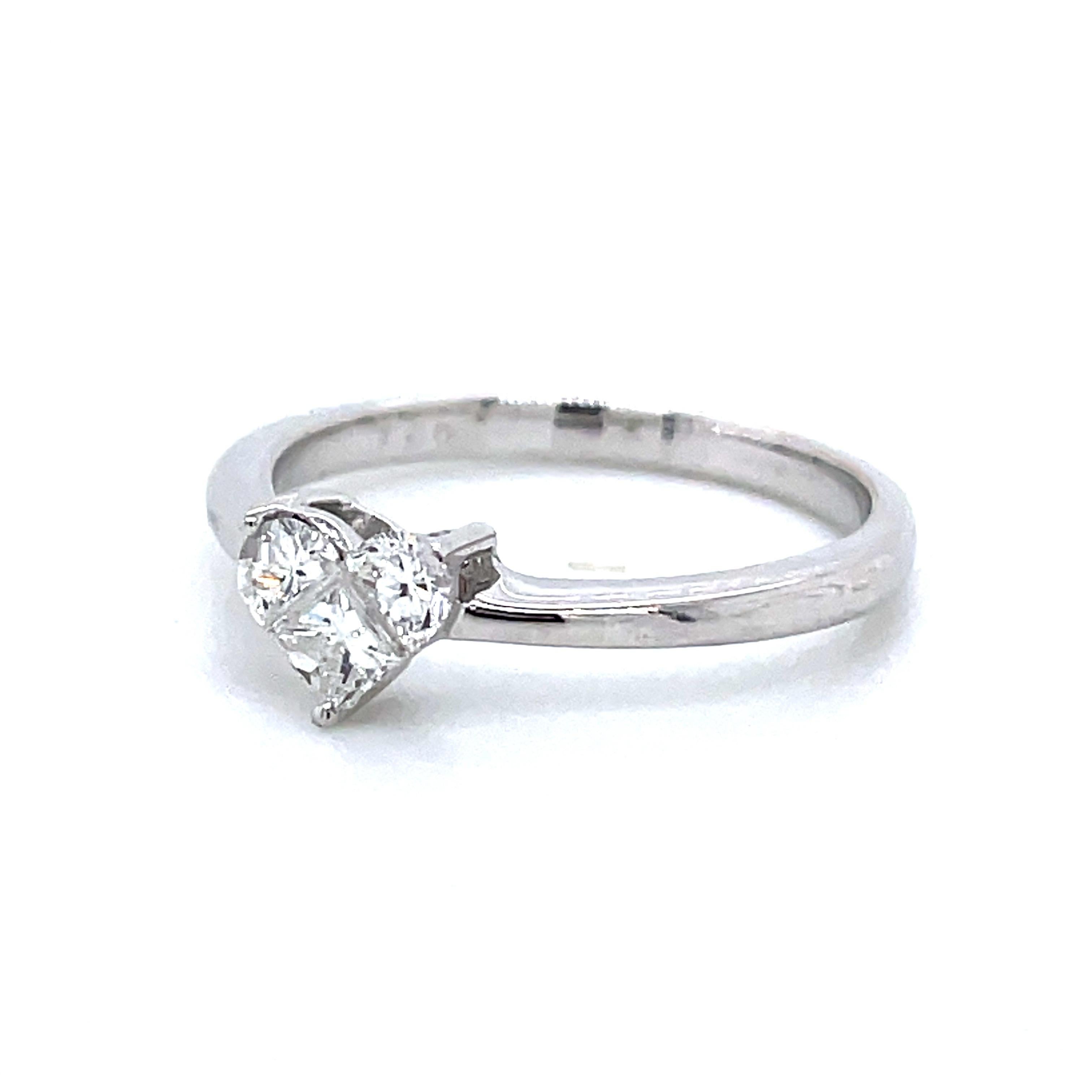 Contemporary 18k White Gold Solitaire Heart-Shaped Composite Diamond With 3 Prong Engagement  For Sale