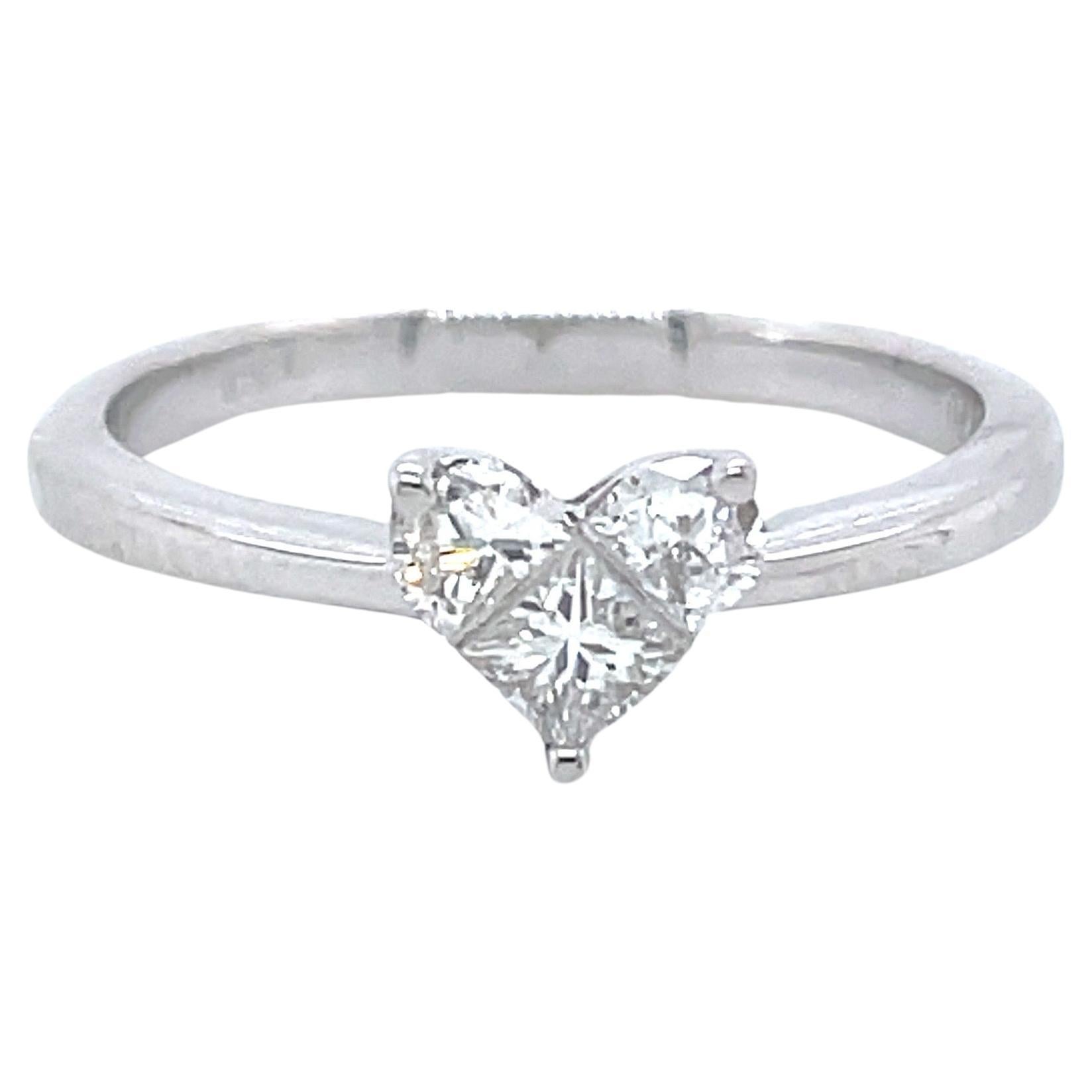18k White Gold Solitaire Heart-Shaped Composite Diamond With 3 Prong Engagement  For Sale