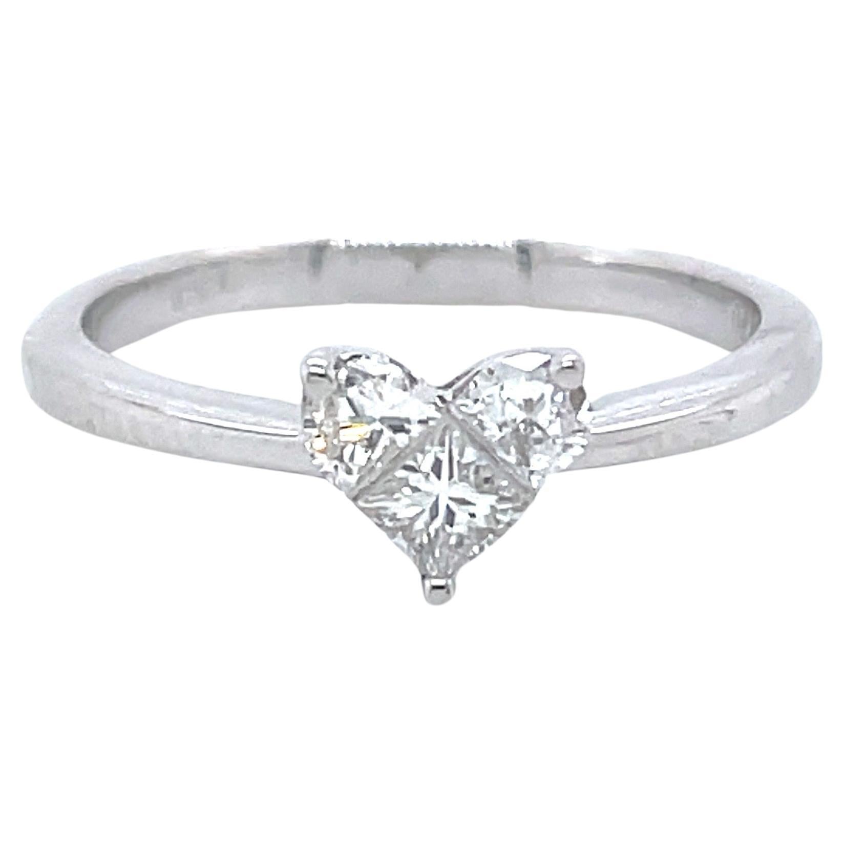18k White Gold Solitaire Heart-Shaped Composite Diamond With 3 Prong Engagement For Sale