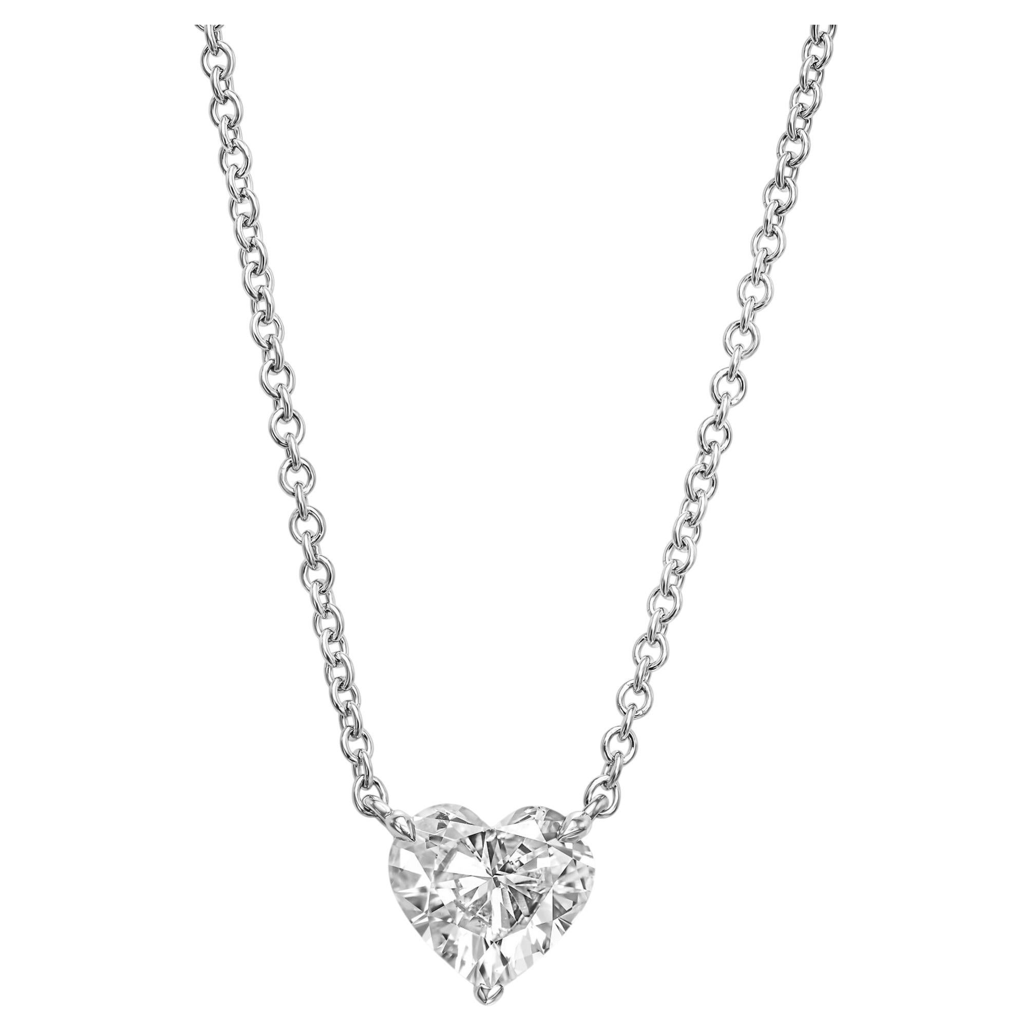 18k White Gold Solitaire Pendant With 0.83 Carat Heart Shape Natural Diamond