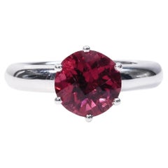 18k White Gold Solitaire Ring 1.90 Ct Natural Tourmaline & Diamonds, IGI Cert