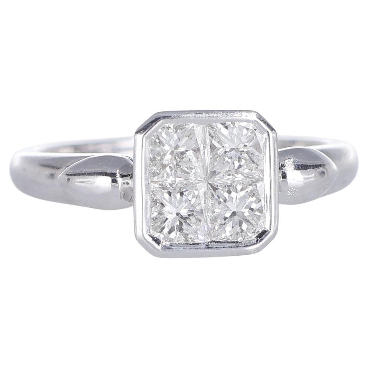 18K White Gold Solitaire Ring with Princess-Cut Diamonds