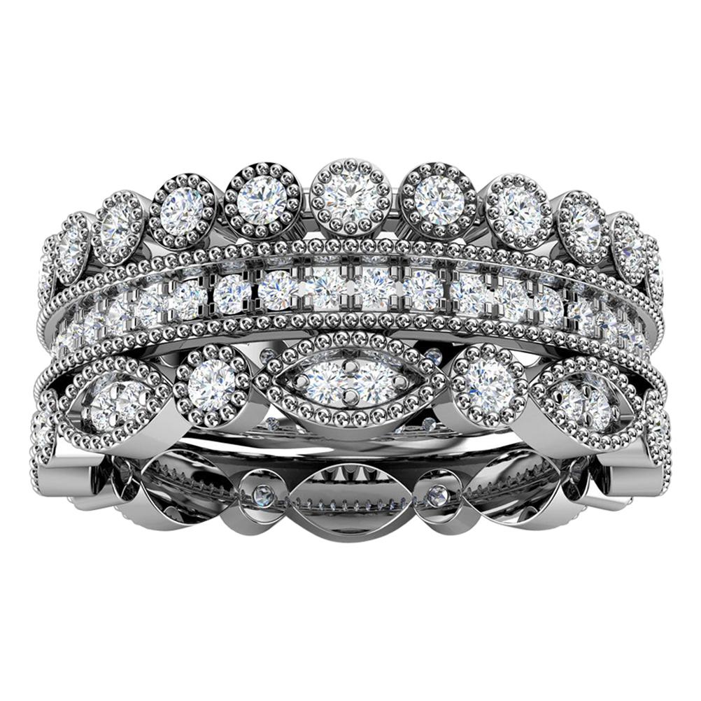 18K White Gold Sophie Antique Diamond Stack Ring '1 Ct. tw' For Sale