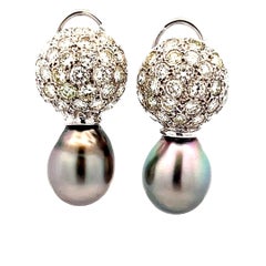 18K White Gold South Sea Gray Pearl & 3 Carat Diamond Earrings