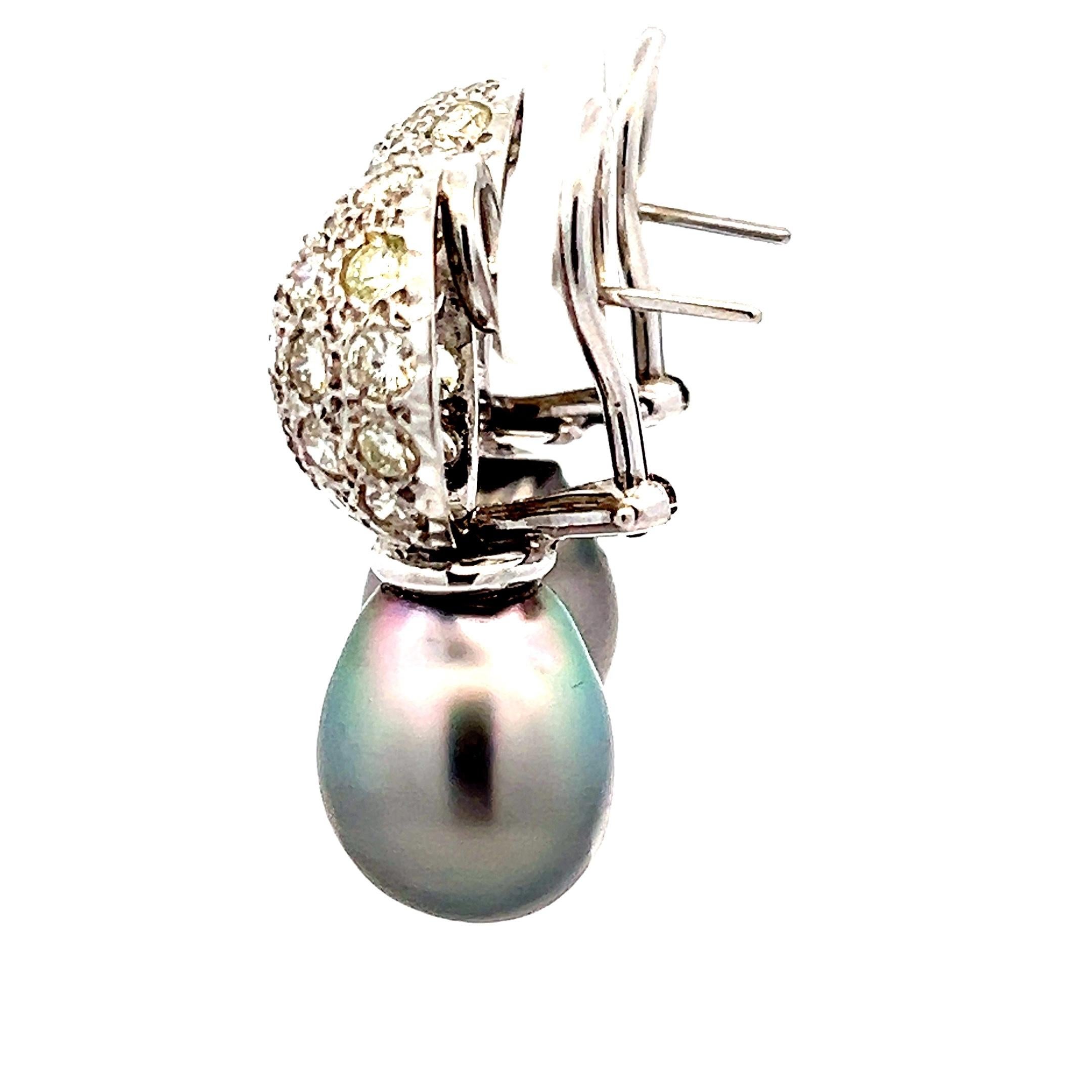 18K Weißgold Graue Südseeperle & 3 Karat Diamant Ohrringe (Zeitgenössisch) im Angebot