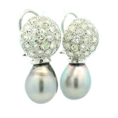 18K White Gold 15mm South Sea Pearl 3.6 Carat Diamond Drop Earrings