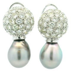 18K White Gold 15mm South Sea Pearl 3.6 Carat Diamond Drop Earrings