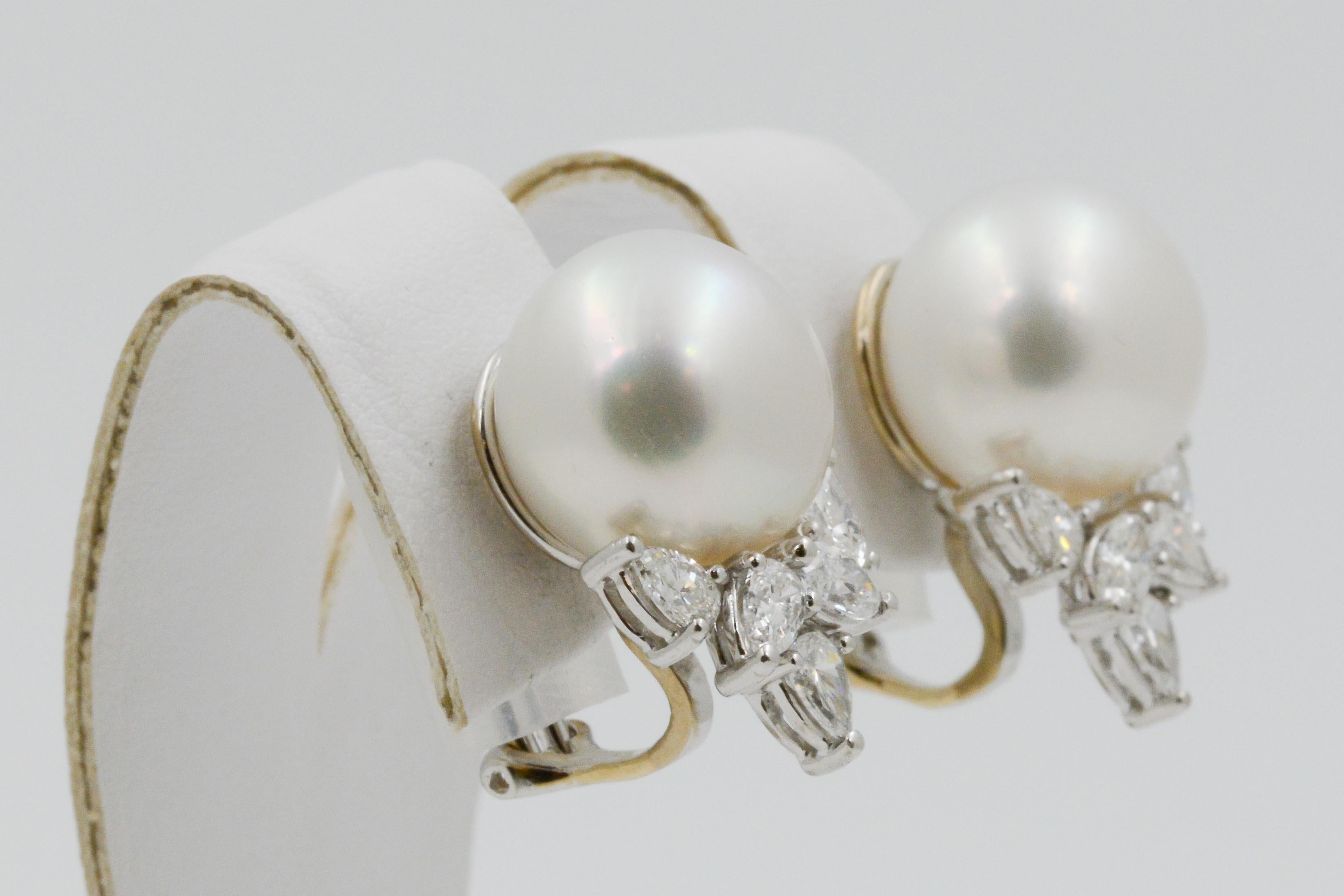 Modern 18 Karat White Gold South Sea Pearl and Diamond Earrings