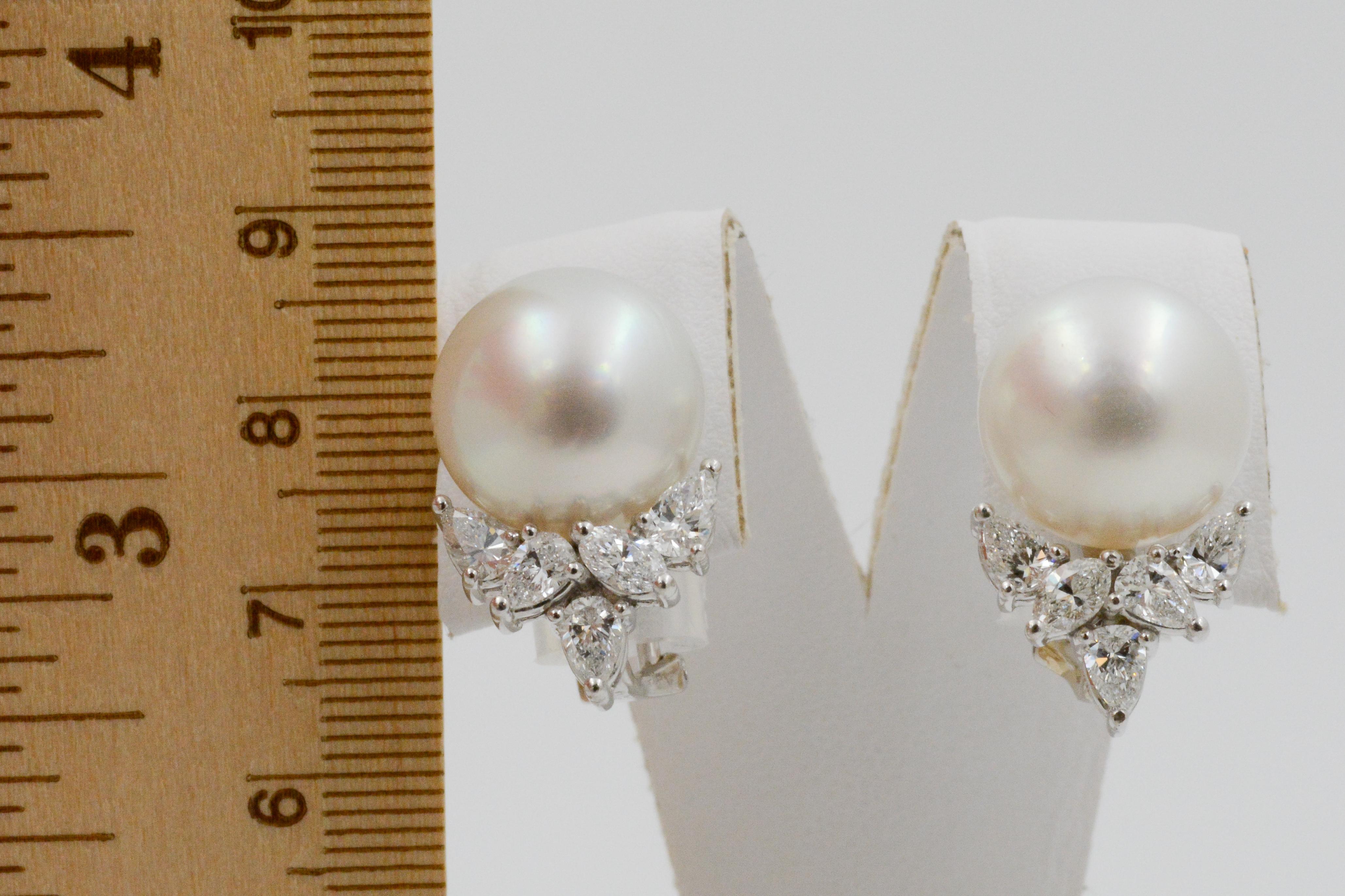 Women's 18 Karat White Gold South Sea Pearl and Diamond Earrings
