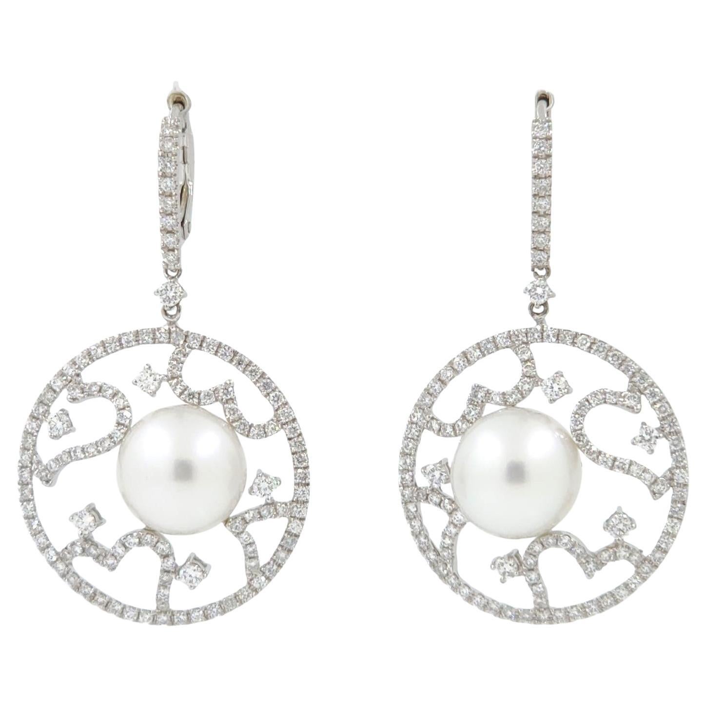 18K White Gold South Sea Pearl and Diamond Vintage Drop Earring