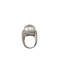 18K White Gold South Sea Pearl & Diamond Ring Size 7 #24324