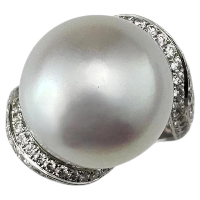 Bague en or blanc 18K avec perles des mers du Sud et diamants Taille 7 #24324