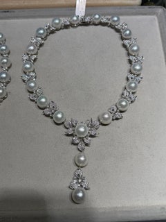 18K White Gold South Sea Pearl & Diamond Statement Necklace 14.00ct High Jewelry