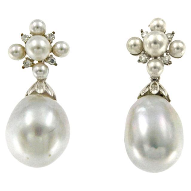 Vintage 18K White Gold South Sea Pearl Dangle Earring