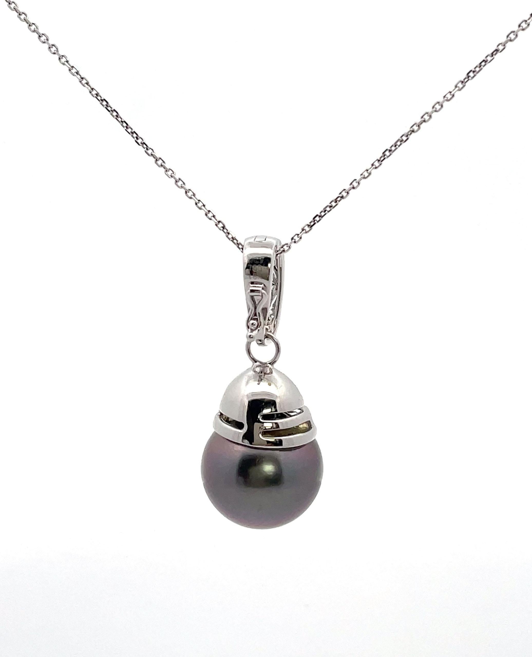 Contemporary South Sea Tahitian Pearl Enhancer Pendant Necklace in 18K White Gold For Sale