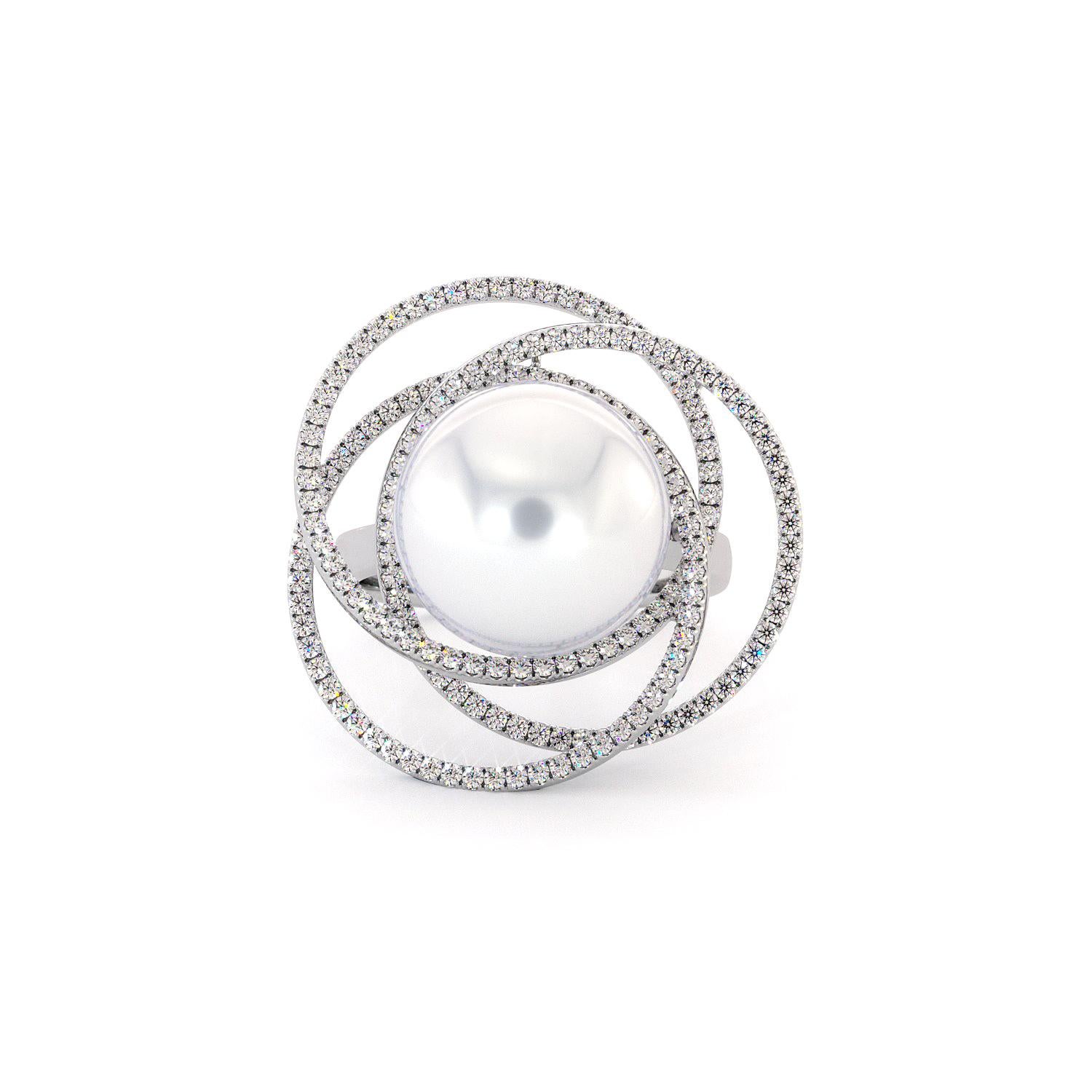 For Sale:  18K White Gold South Sea White Pearl Diamonds Ring 2