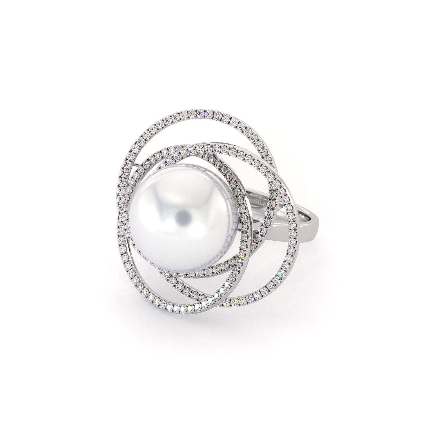 For Sale:  18K White Gold South Sea White Pearl Diamonds Ring 3