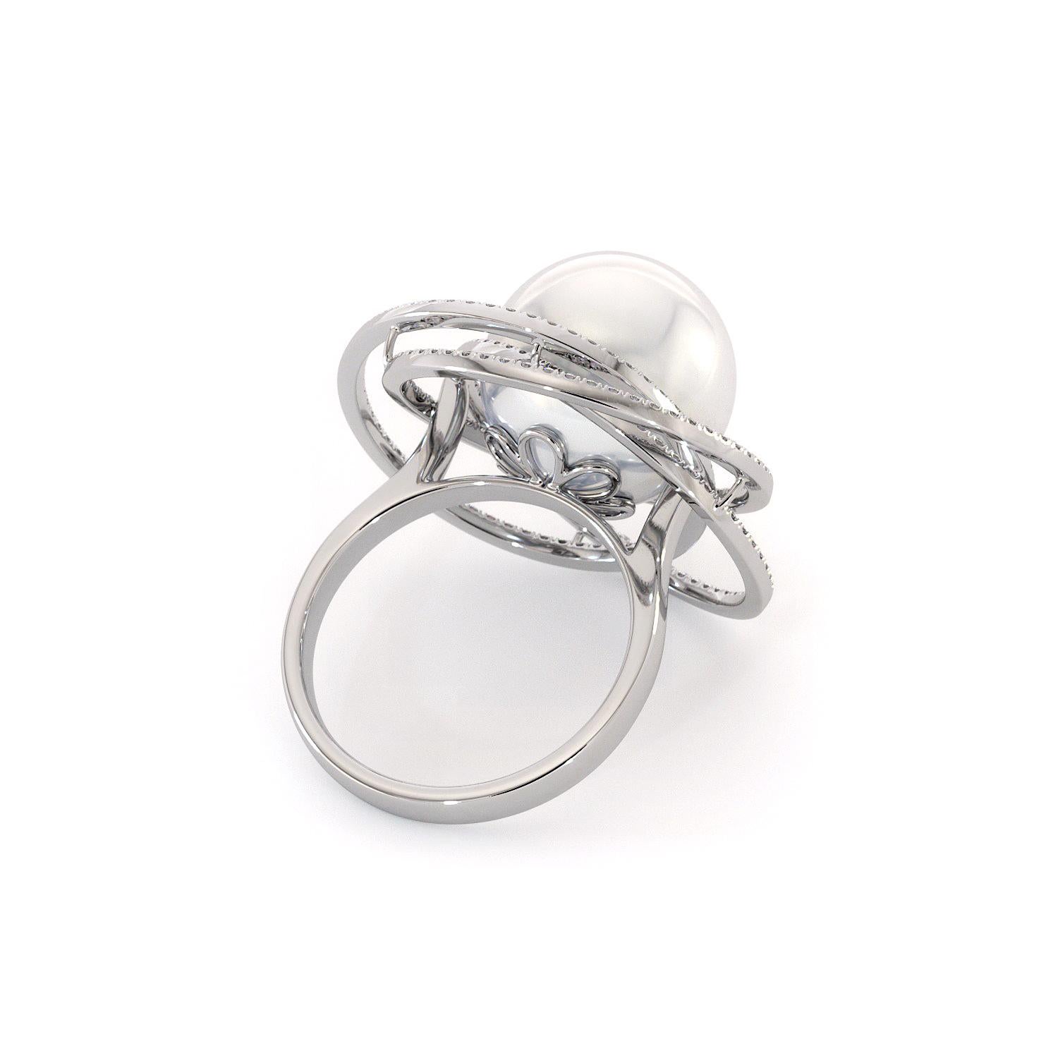 For Sale:  18K White Gold South Sea White Pearl Diamonds Ring 4