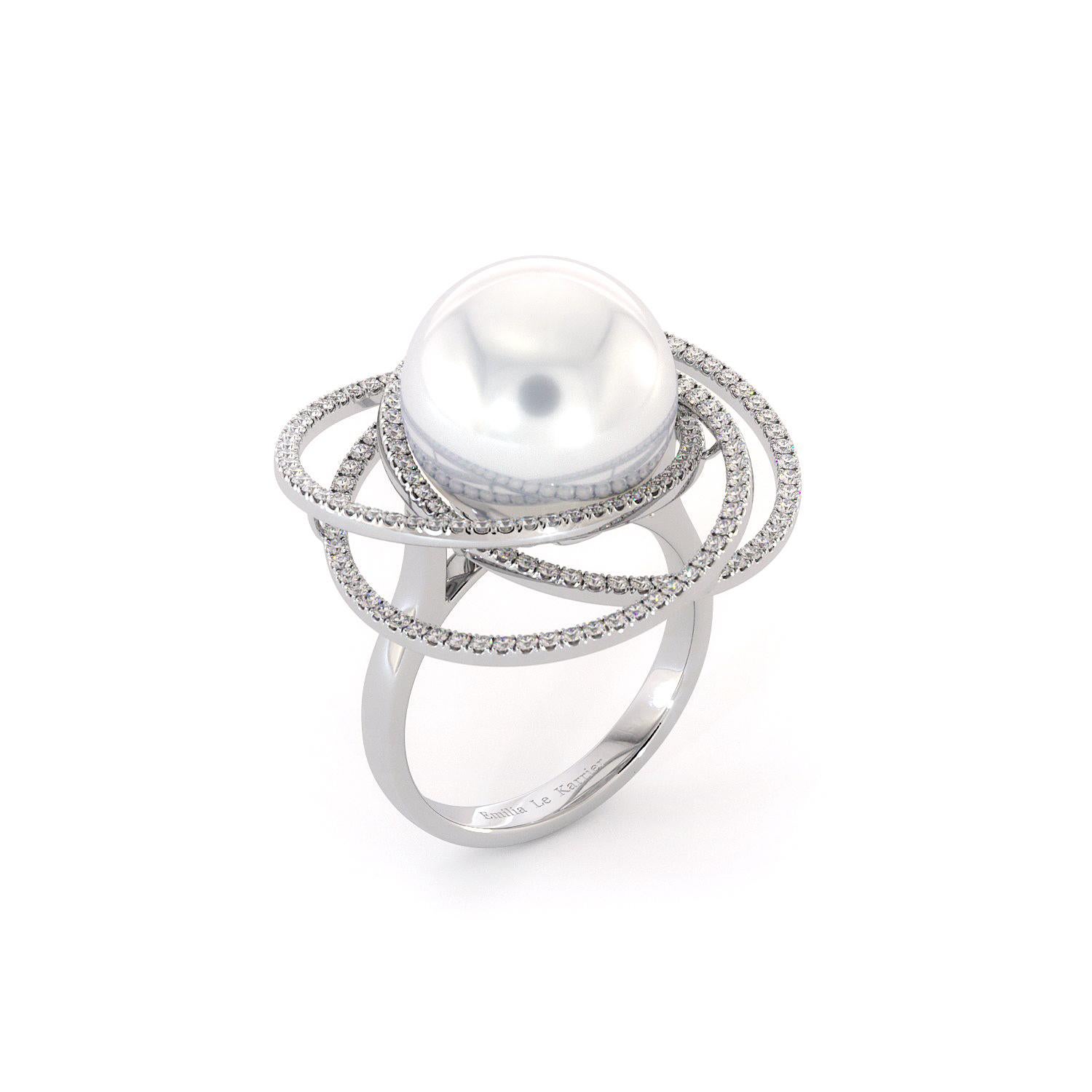 For Sale:  18K White Gold South Sea White Pearl Diamonds Ring 5