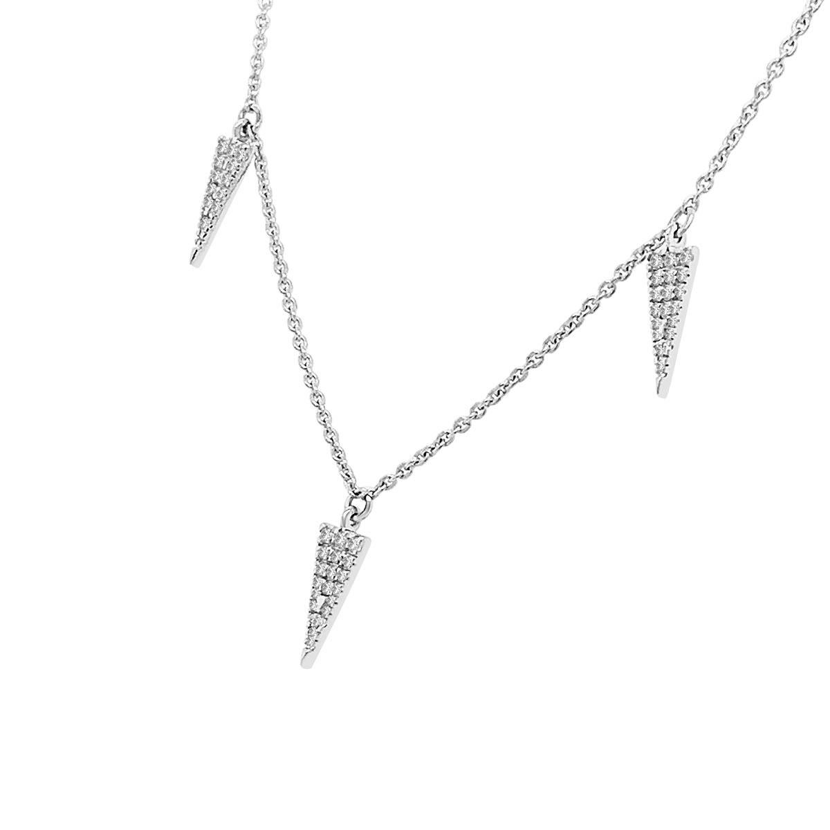 This elegant necklace features 100 brilliants diamond micro-prong set in 5 spear-shaped pendants linked to each other via delicate loops. Experience The Difference in Person!

Product details: 

Center Gemstone Type: NATURAL DIAMOND
Center Gemstone