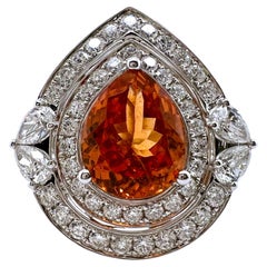 18 Karat Weißgold Granat-Ring aus Mandarin mit Sperrstein und Diamanten