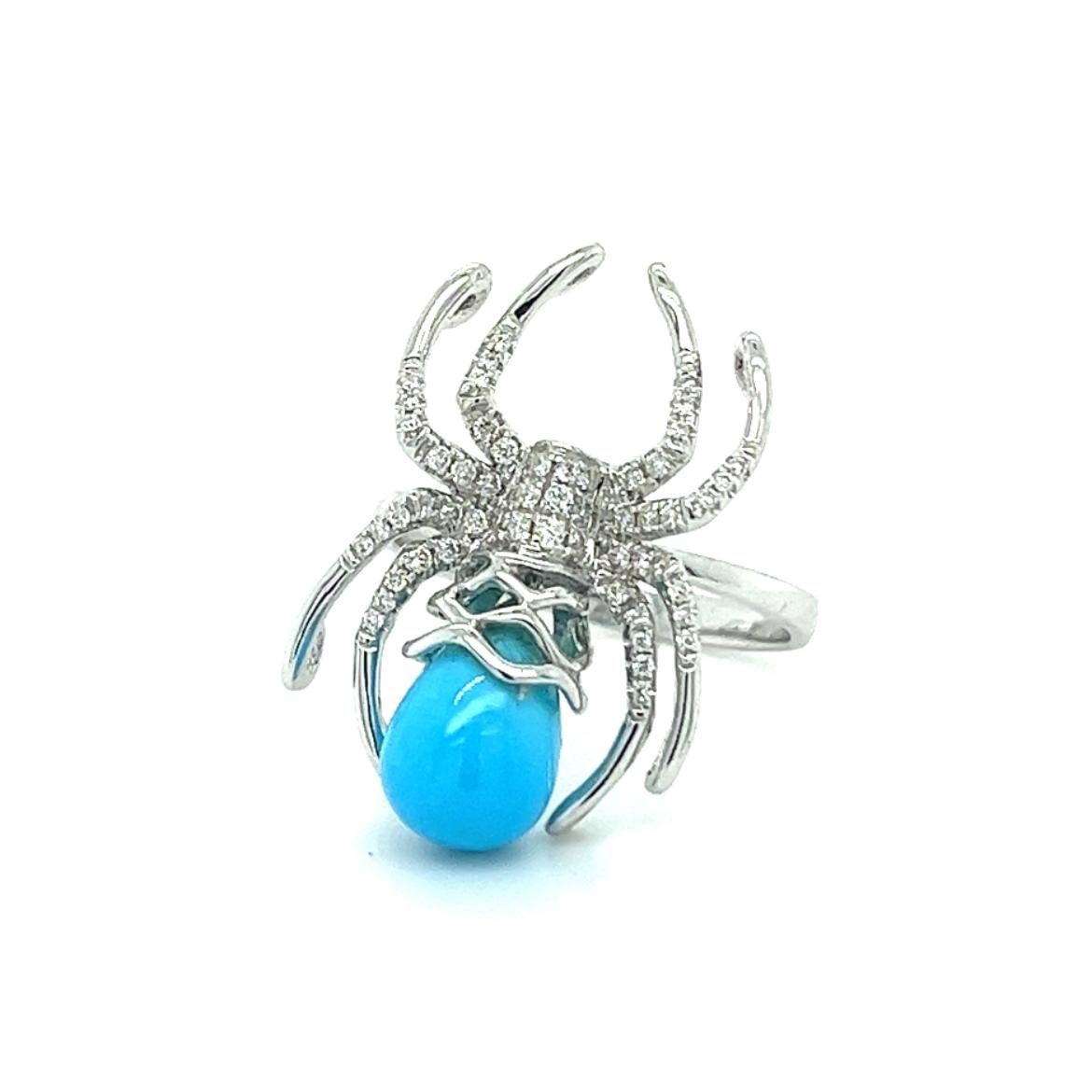 Round Cut 18K White Gold Spider Ring with Diamonds