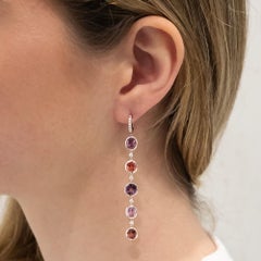 Mehrfarbiger Spinell und Diamant 18k Weißgold Lange Tropfenohrringe