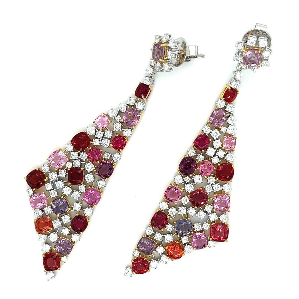 Modern 18K White Gold Spinel Drop Earrings with Diamonds For Sale