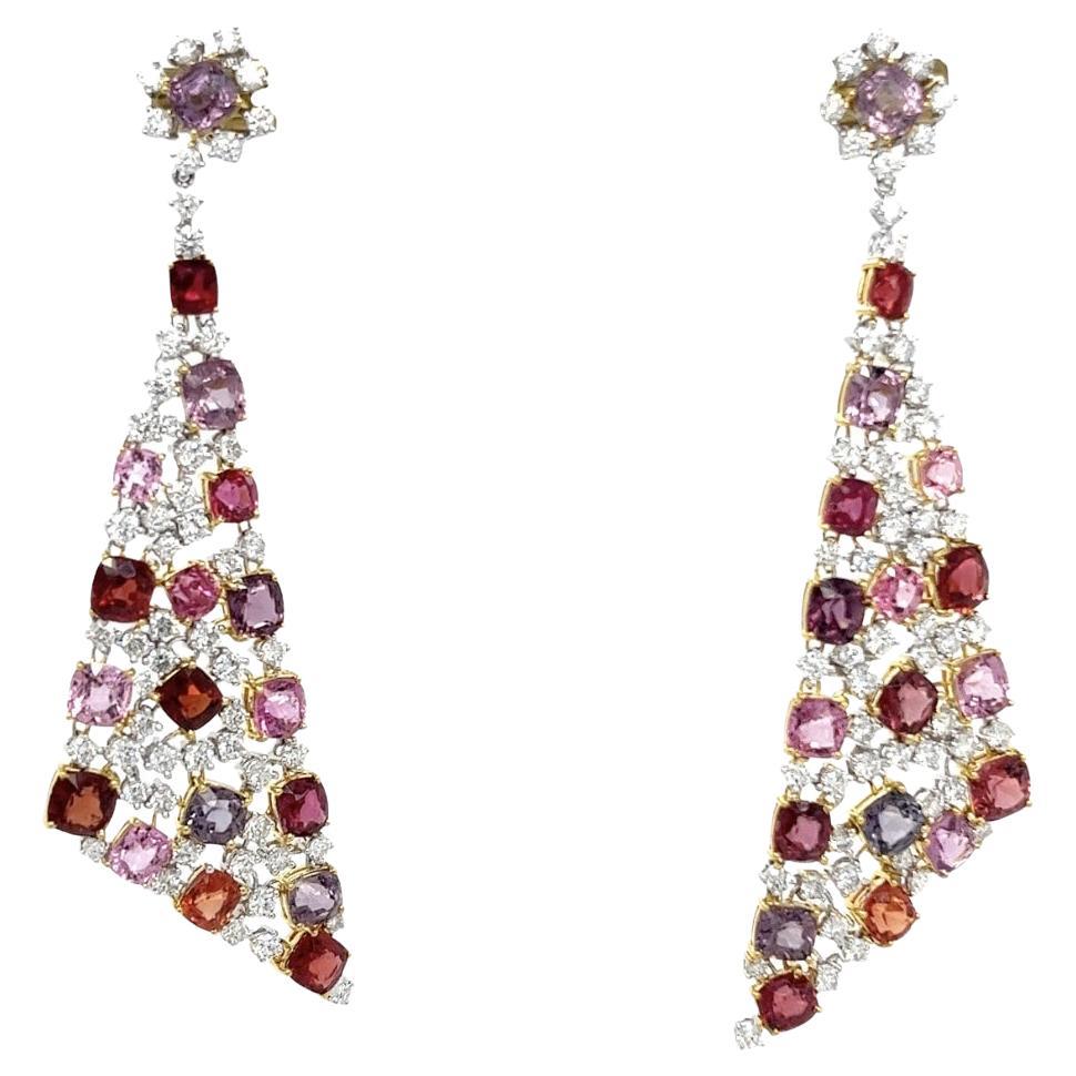 18K White Gold Spinel Drop Earrings with Diamonds