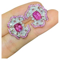 18K Weißgold Spinell, Pinker Saphir und Diamant-Ohrstecker