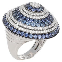 18K White Gold Spinning Top Ring with Blue Sapphires and Diamonds – 6.97 ct