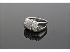 18K White Gold Split Shank Retro Baguette Diamond Cluster Mens Ring