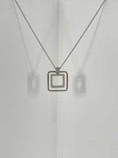 18K White Gold Square .33 CTW Diamond Pendant Necklace