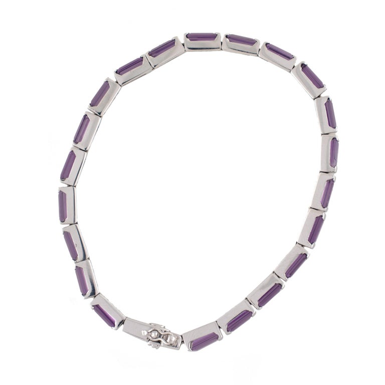 18 Karat White Gold Square Amethyst Bracelet For Sale at 1stDibs