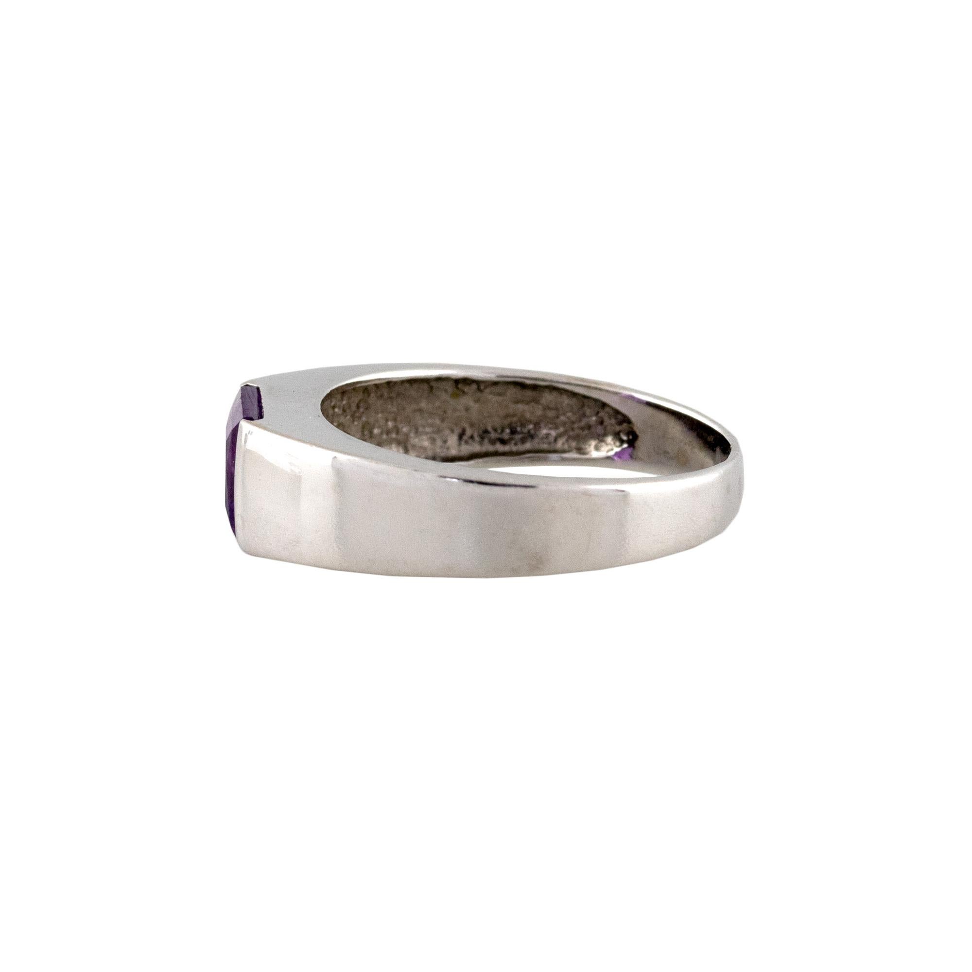 Material: 18k White Gold
Gemstone Details: Amethyst
Ring Size: 8.5
Total Weight: 4g (2.6dwt)
Measurements: 0.24