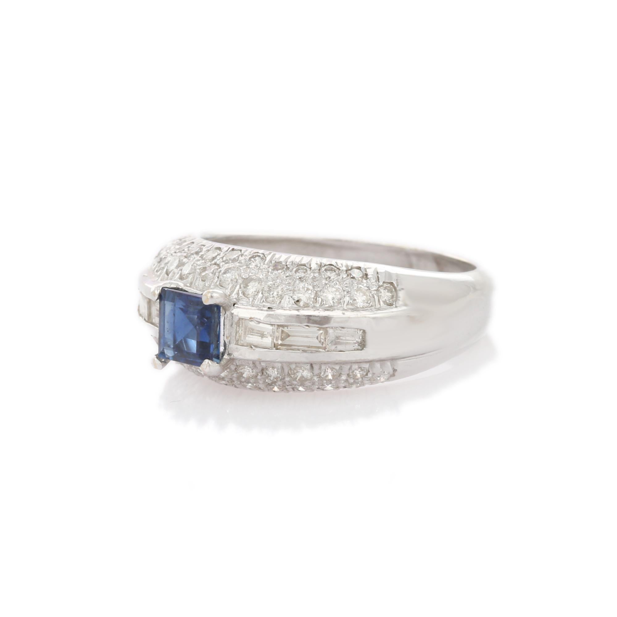 For Sale:  18K White Gold Square Cut Blue Sapphire and Diamonds Cocktail Ring 3